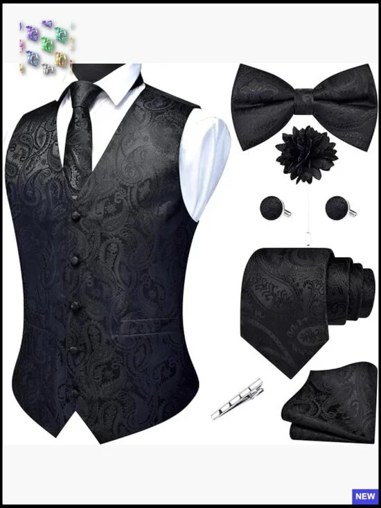 Slim Fit Silk Vest Formal Wedding Set V-Neck Elegant Paisley Jacquard