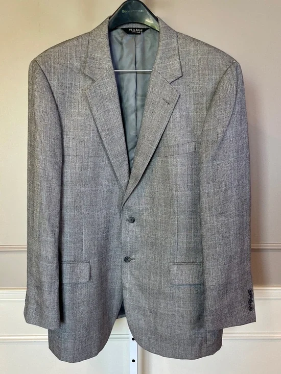 Jos. A. Banks Blazer 46L Silk Cashmere Micro Houndstooth Plaid Black White
