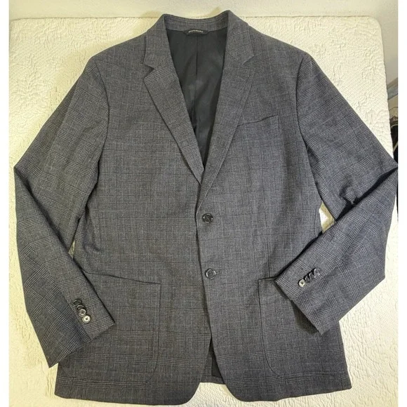 Banana Republic Men's 44R Sport Coat Blazer Gray Glen Plaid Cotton Sondrio Italy