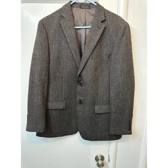 Lauren Ralph Lauren Men 44R Brown Herringbone 100% Wool Blazer Sport Coat Jacket
