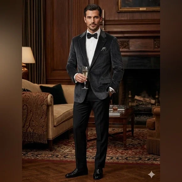 THEORY ‎ Luxe Plush Velvet Tuxedo Blazer Dark Grey Sporty Business Casual 46R