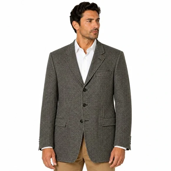 John W Nordstrom Sport Coat Mens 44 Wool Cashmere Zegna Houndstooth Blazer Brown