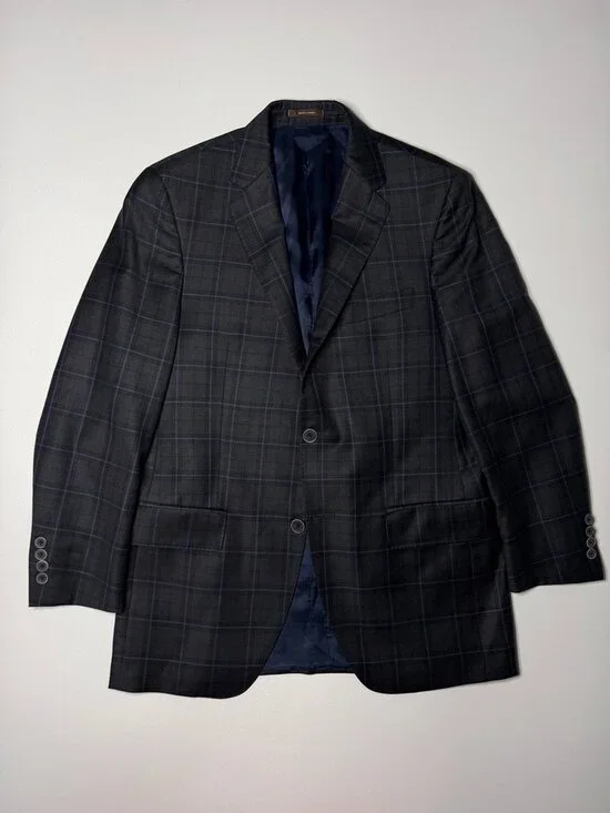 Peter Millar 38R Sport Coat Jacket Gray Windowpane Plaid 100% Wool