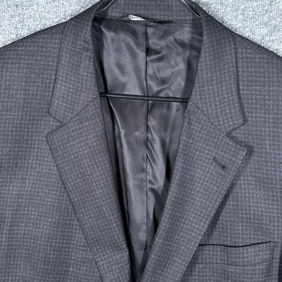 Jos A Bank Blazer Mens 46L Grey Silk Wool Signature Collection‎ Plaid Sport Coat