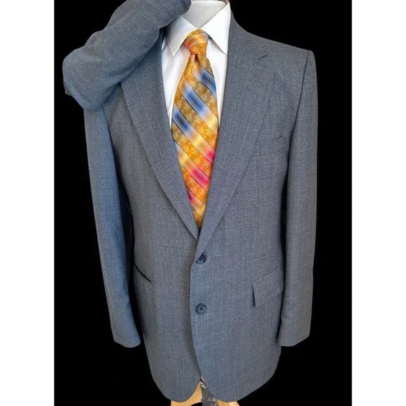 Stafford Vintage 2 Piece Suit Sz 40L Pants 36 x 31 Blue Wool Blend USA Made