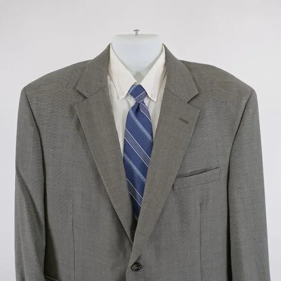 Jos A Bank Textured Wool Beige Black Star Check 44R‎ Blazer 2 Button Tagged 46R