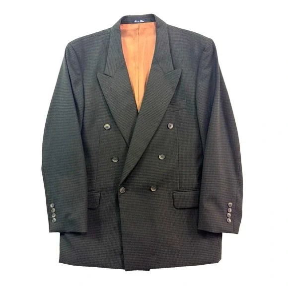 Vtg 90s Double Breasted‎ Blazer 42R green knit jacket sport suit coat J Riggins
