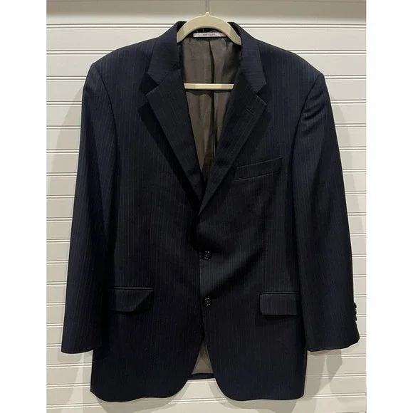 Hickey‎ Freeman Lindsey Navy Blue Pinstripe 100% Wool Blazer Suit Jacket 42R