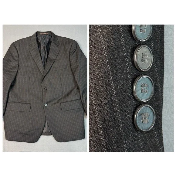 Tasso Elba Mens Black Striped Sport Coat Suit Jacket Blazer Size‎ S42 - 90% Wool