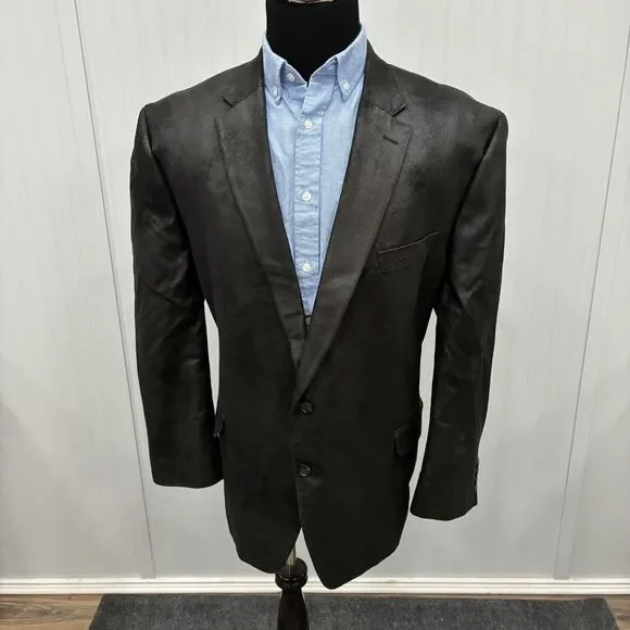 Lauren Ralph Lauren 52R Black Faux Suede Leather 2-Button Single-Vent Sport Coat