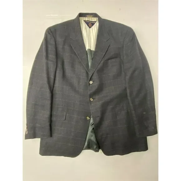 Vtg Tommy Hilfiger 46L‎ Blue Windowpane Soft Tweed Blazer Jacket Sport Coat