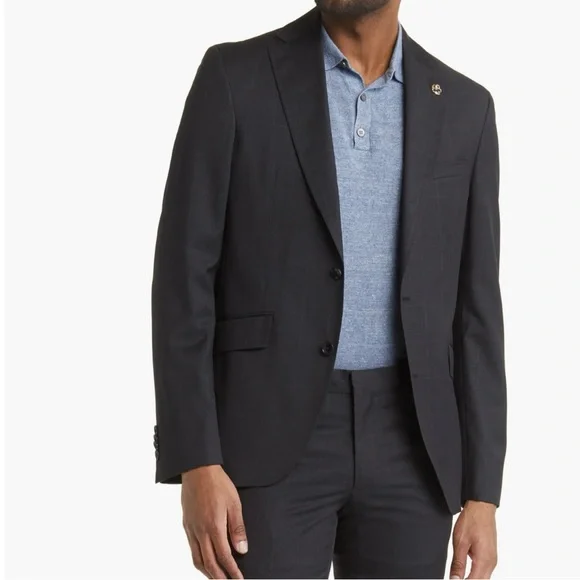 Ted Baker Ron‎ Extra Slim Windowpane Wool Suit Jacket Charcoal 38 Regular