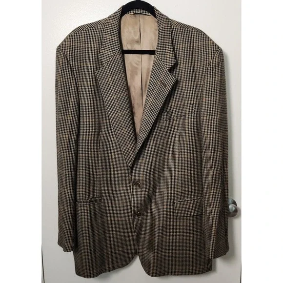 Vtg Evan-Picone McAlpins 100% Lambwool Worsted Sport Coat 44L‎ Brown Houndstooth
