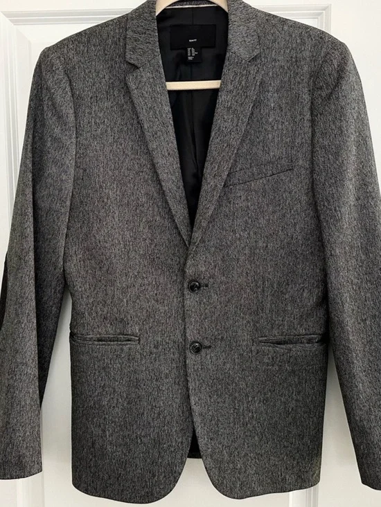 Slim Fit Charcoal Grey & Black Blazer Jacket With Elbow Patches - Fall / Office