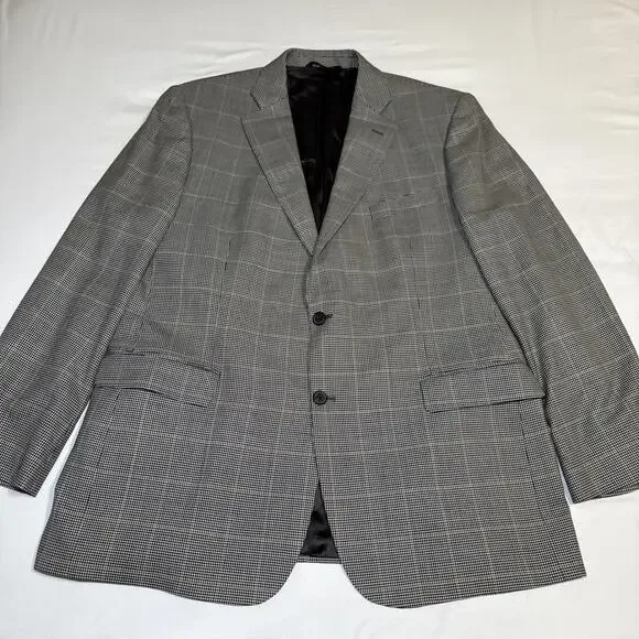 Brooks Brothers Wool Black Tan Windowpane Herringbone Blazer Suit Jacket 46R EUC