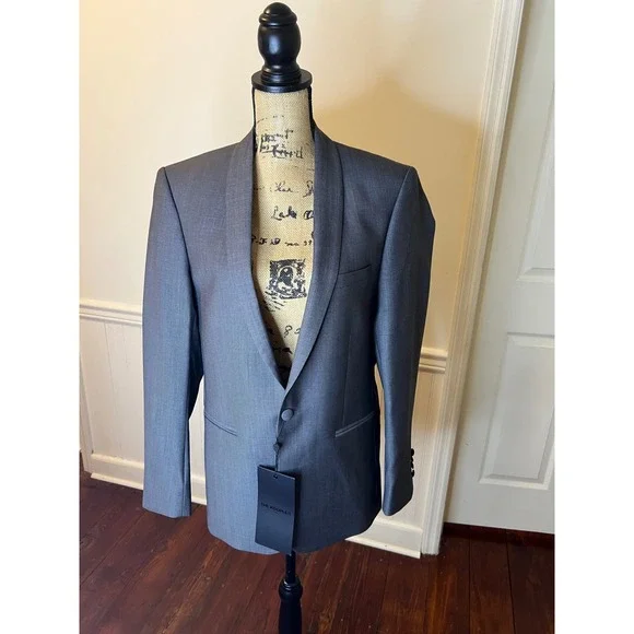 The Kooples Paris Mens Slim Fit Grey‎ Shawl Collar Blazer Suit Jacket Size 50S