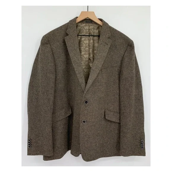 Joseph Abboud Blazer Jacket Mens 48R Brown Wool Silk Blend Slim Fit Camo Lining