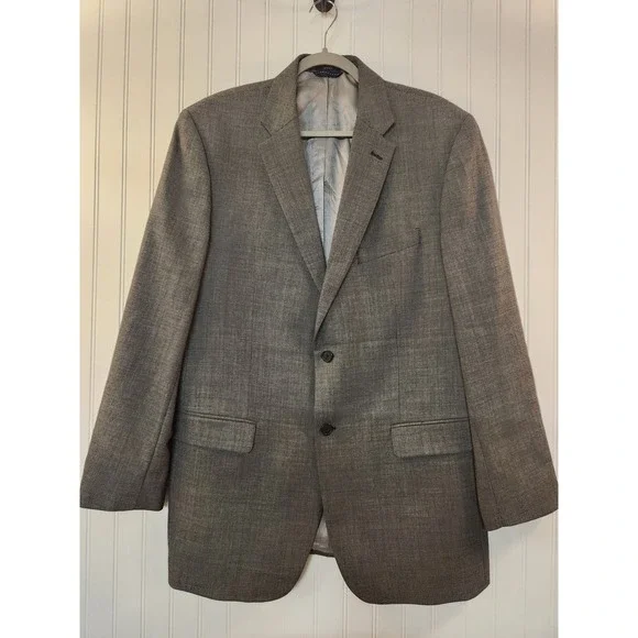 Tommy‎ Hilfiger Mens 44L Grey 100% Wool Micro Pattern 2-Button Blazer Jacket