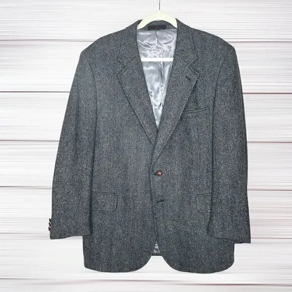 Christopher Brooks Gray Wool Two-Button Single Vent Herringbone Sport Coat 42R