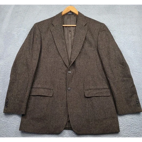 Towncraft Men's‎ 44L (47) Blazer Sport Coat Brown Tweed Wool Herringbone