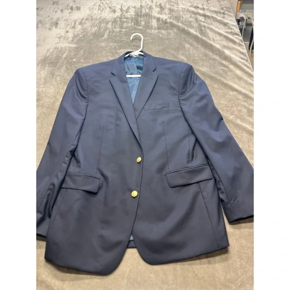 Jos‎ A Bank Mens 44 Long Navy Blue Wool Blazer Gold Buttons Sport Coat