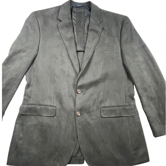 Ralph Lauren Mens Faux Suede Blazer Jacket 43L Olive Brown 2 Button Dillard's