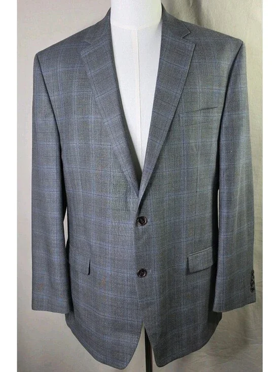 Lauren Ralph Lauren Gray Plaid Silk Wool Blazer Sport Coat 46L