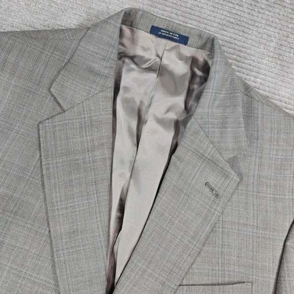 Hart‎ Schaffner Marx Mens 44R Tan Glen Plaid Gold Trumpeter Blazer Sport Coat