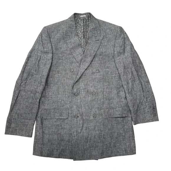 Joseph Abboud White 100% Linen Double Breasted Blazer Jacket Mens 40 Long Gray