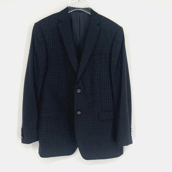 Z Zegna Blazer Mens 52R Wool‎ Plaid Drop 7 Blue Preppy Classic Designer