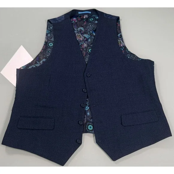 Harry Brown London Vest‎ Mens 46 R Navy Blue w/ Floral lining Preppy