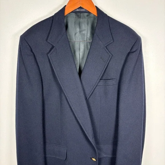 Stanley Blacker Mens‎ Navy Blue Double Breasted Blazer Gold Crest Buttons USA