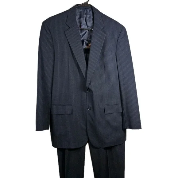 Brooks Brothers Wool Blazer Pants Suit Men 41R Navy 38 Waist Pinstripe Office‎