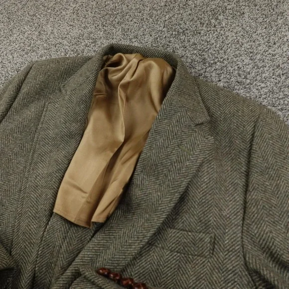 VTG Haggar Blazer Mens 46 Brown Gray Herringbone Wool Elbow Patch Sport Coat USA