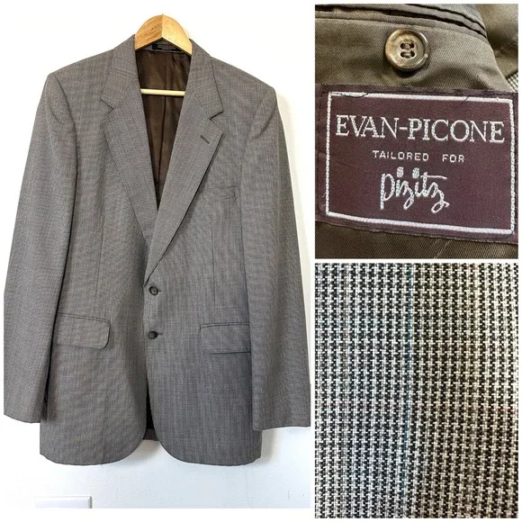 VTG 90s Evan Picone Blazer 40L Sport Coat Blazer Micro Check Houndstooth Classic