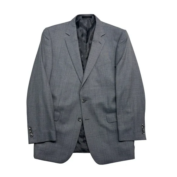 Jos A Bank 44L Gray Blue Windowpane‎ Silk Wool Blazer Jacket Sport Coat Reserve