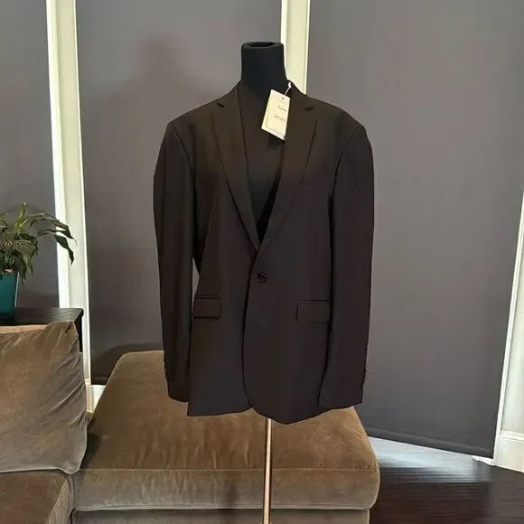 Men’s Black Slim Fit Suit Jacket One Button Notched Lapels Size 40 NWT