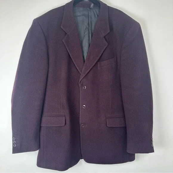 Beroni‎ Men’s Sport Coat Size 42 Long Wine Wool Cashmere Business Casual Office