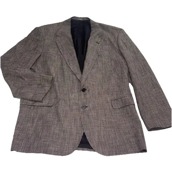 Haggar Clothing Co Houndstooth Blazer 46L Single-Breasted Inner Pockets Workwear