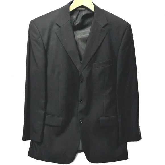FR Tripler & Co‎ Mens Black Wool Cashmere 3 Button Blazer Sport Coat Lana Lux