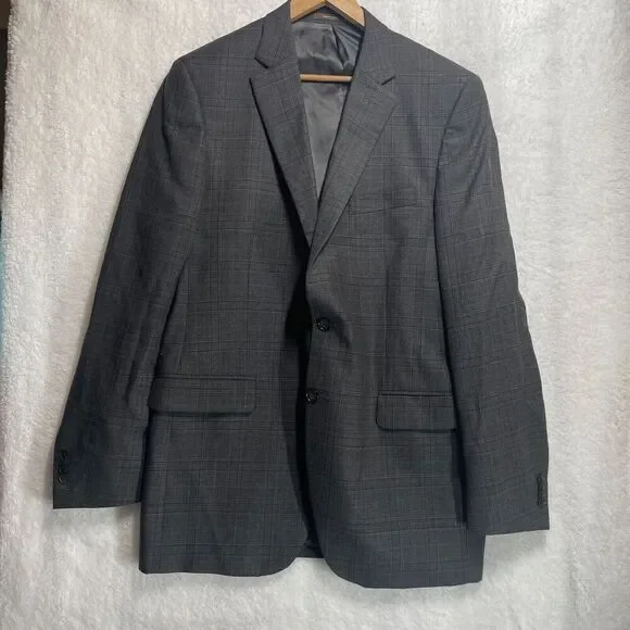 Peter Millar Gray‎ Plaid Wool Two Button Sports Blazer Jacket Men’s Size 44XT