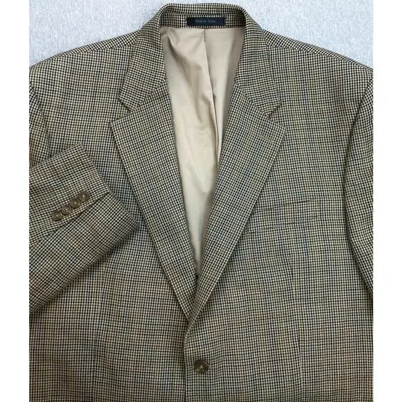 Lauren‎ Ralph Lauren Blazer Mens 46R Houndstooth 100% Wool 2-Button Lined Jacket