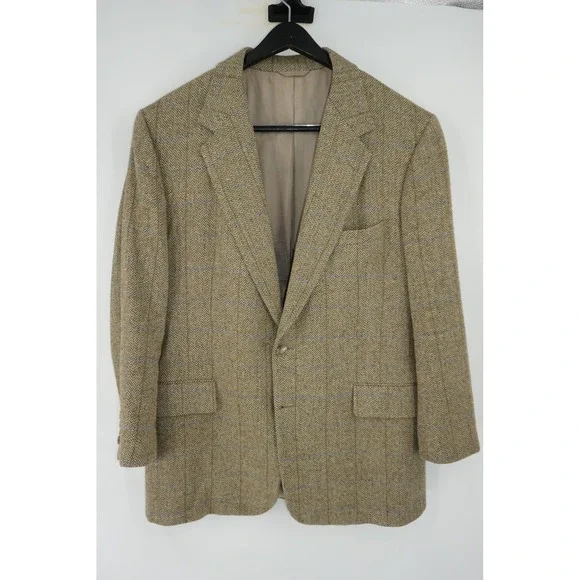 Vintage David L Wilkerson Blazer Sport Coat Brown‎ Herringbone Wool Tweed 44R