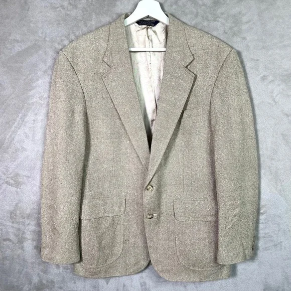 VTG 90s Lands' End Silk‎ Sport Coat Blazer Men 41R Beige Prep Coastal USA