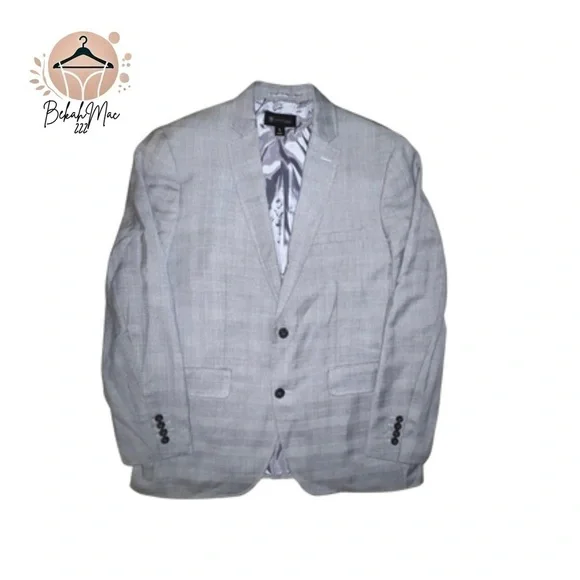 INC International Concepts Slim Fit Men’s Blazer L Gray Plaid Button-Up Jacket