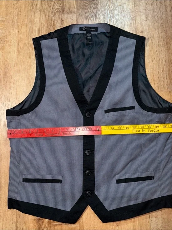 INC International Concepts Stripes Gray Vest Gothic Crest Chain L Wedding Vest