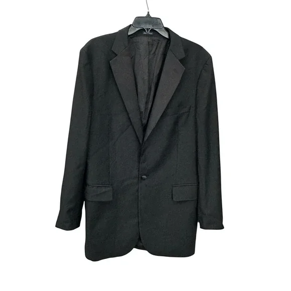 J Crew Shawl Collar Tuxedo Jacket Italian Wool 42L Long Black‎ Red Trim #HR-6