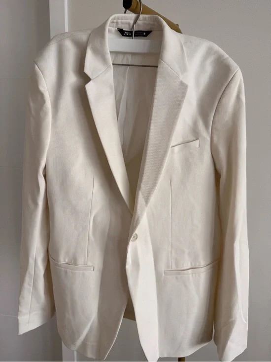 Zara Off-White Single-Button Men's Blazer