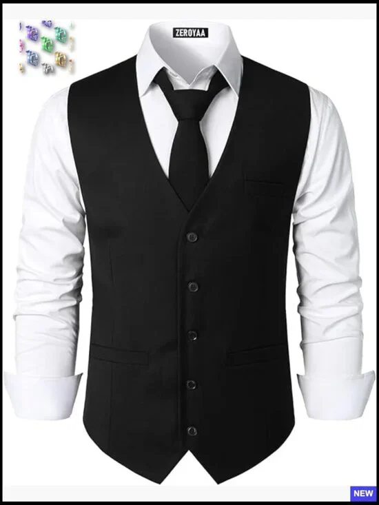 Slim Fit Formal Vest with Adjustable Belt V-Neck Classic Business Wear