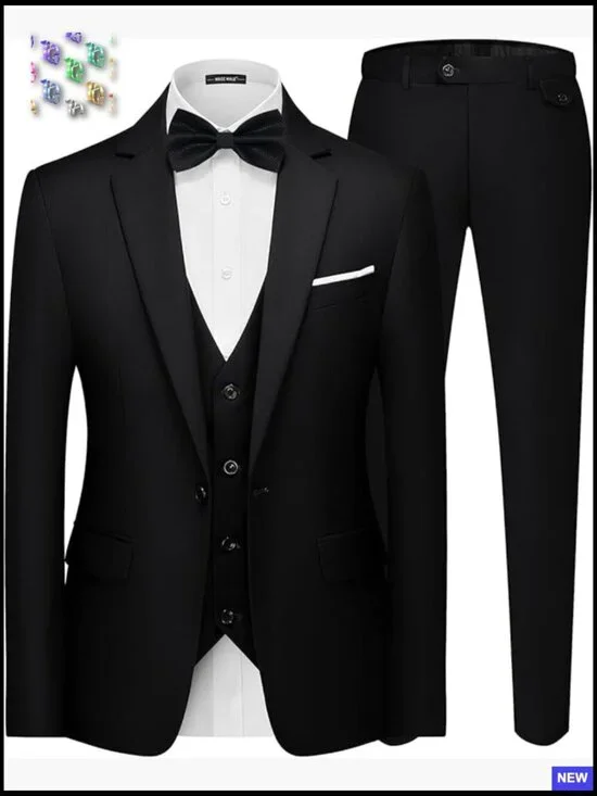 Elegant Slim Fit Suit Set One Button Blazer Vest Pants Formal Party Wear